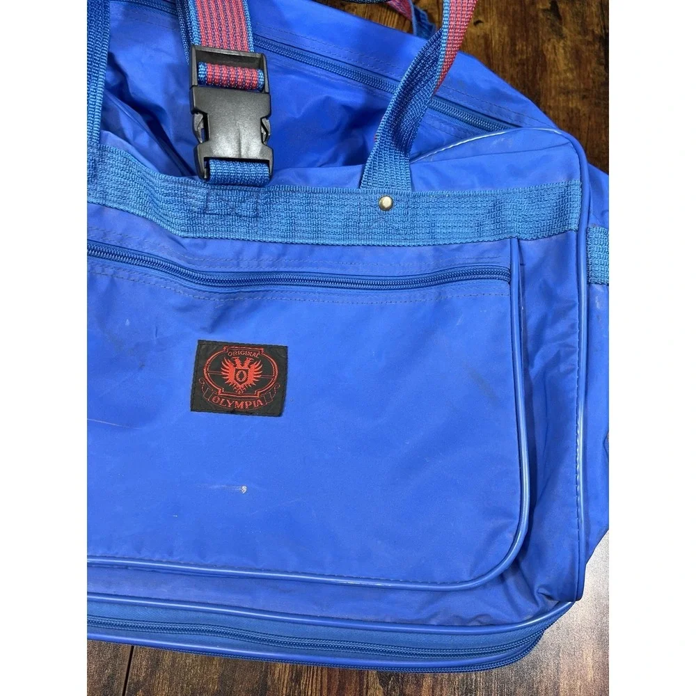 Vintage Olympia Traveler's Friend Blue Vinyl Travel Rolling Bag Expandable 90's
